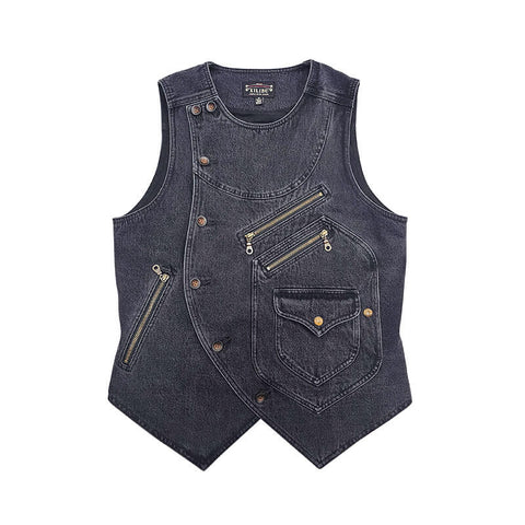 Men’s Asymmetric Biker Vest – Charcoal Black