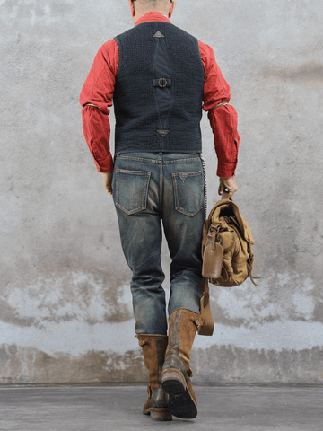 Men's Asymmetric Sashiko Kendo Vest – Charcoal Black