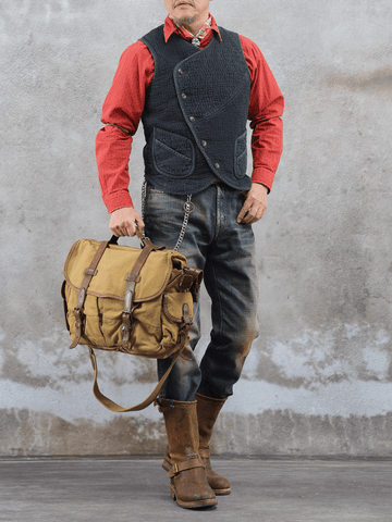 Men's Asymmetric Sashiko Kendo Vest – Charcoal Black