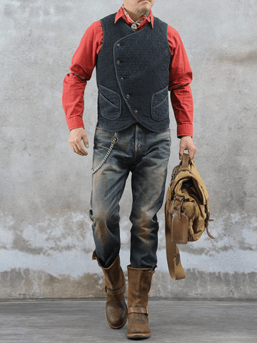 Men's Asymmetric Sashiko Kendo Vest – Charcoal Black