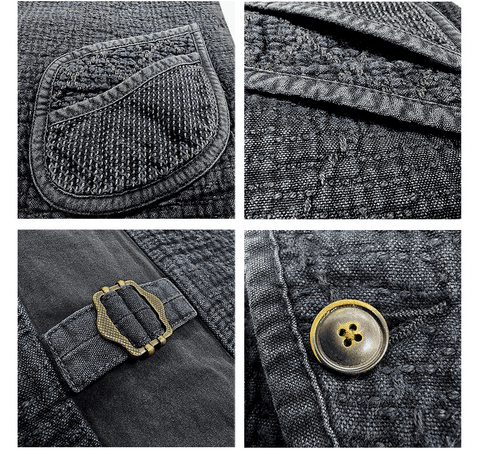 Men's Asymmetric Sashiko Kendo Vest – Charcoal Black