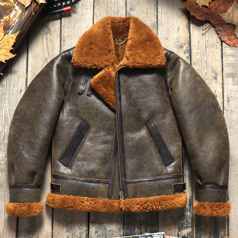 Men's B3 Bomber Shearling Coat, Grey Green