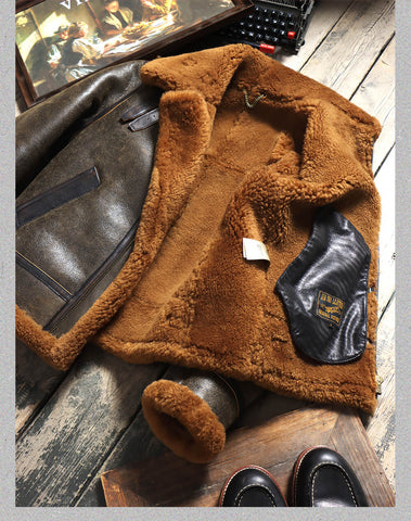 Men's B3 Bomber Shearling Coat, Grey Green