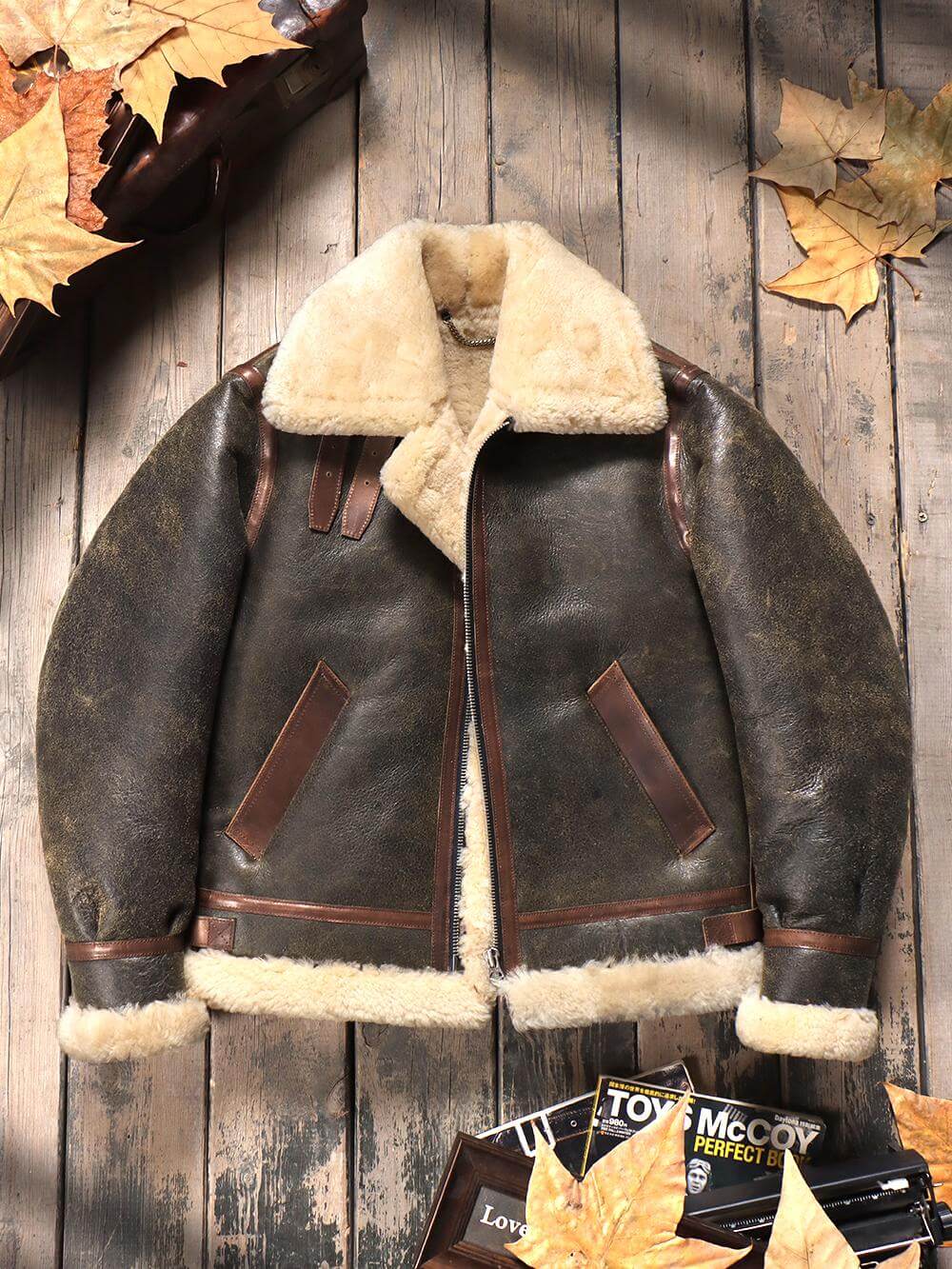 Men's B3 Bomber Shearling Coat, Grey Green