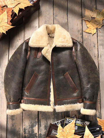 Men's B3 Bomber Shearling Coat, Grey Green