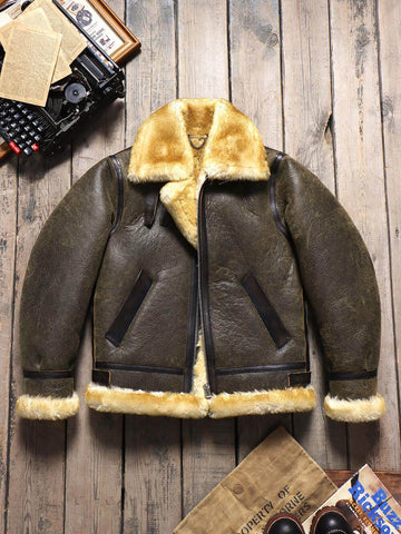 Men's B3 Bomber Shearling Coat, Grey Green