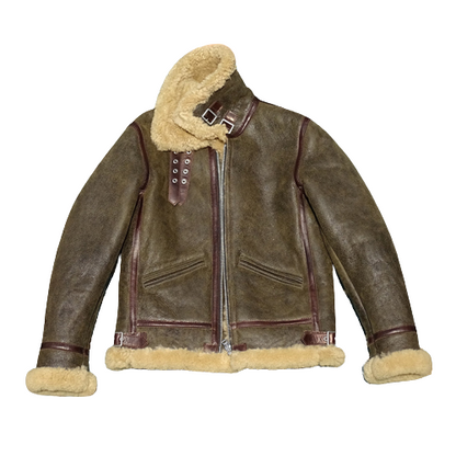 Manteau en peau lainée B3 vert marron pour homme