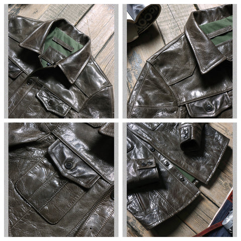 Men's Olive Battle Dress Pattern 37 Leather Jacket