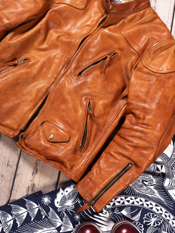 Men's Biker Leather Jacket, Yellow Brown