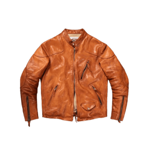 Men's Biker Leather Jacket, Yellow Brown