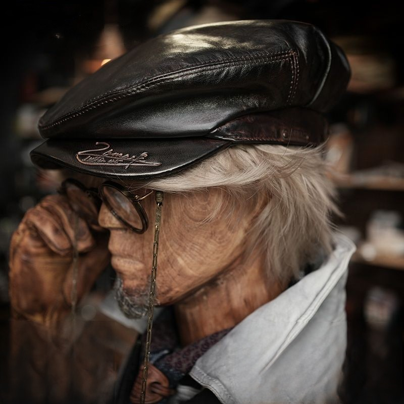 Eagle Carved Leather Flat Cap