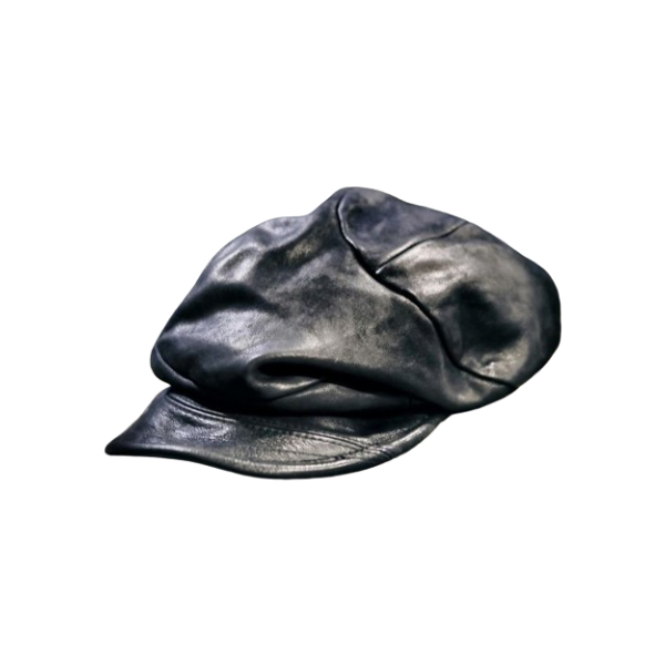 Black Leather Peaked Cap