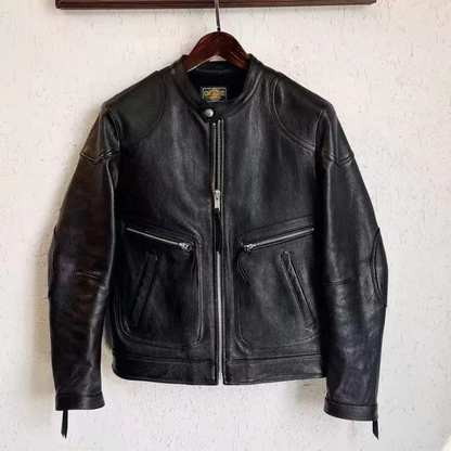 Veste de motard en cuir pour homme en peau de mouton