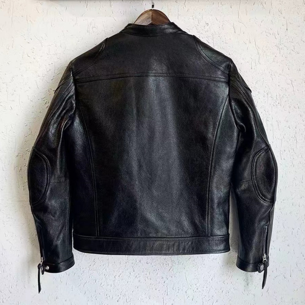 Veste de motard en cuir pour homme en peau de mouton