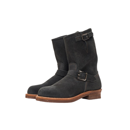 Black Suede Engineer Boots Rubber Sole