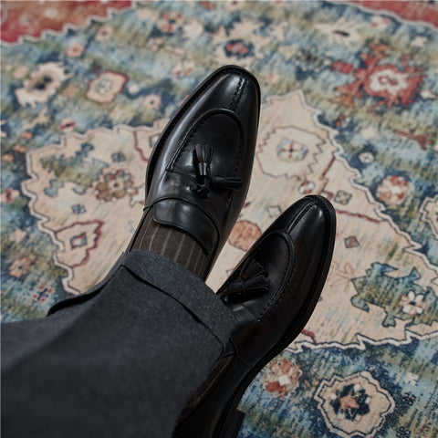 メンズ ステッチ タッセル ローファー