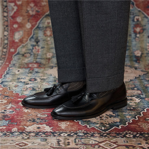 メンズ ステッチ タッセル ローファー