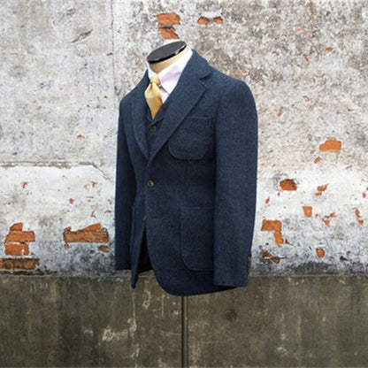 Men's Herringbone Tweed Suit Jacket Blue