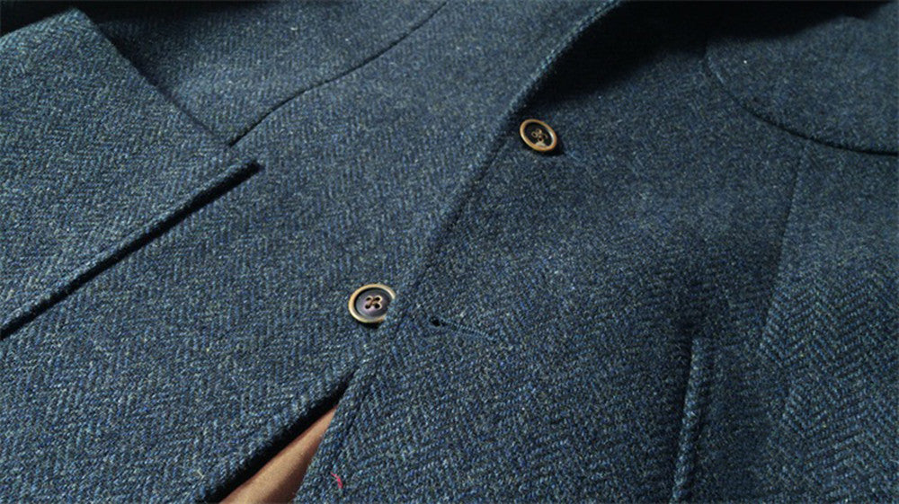 Men's Herringbone Tweed Suit Jacket Blue