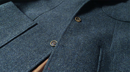 Men's Herringbone Tweed Suit Jacket Blue