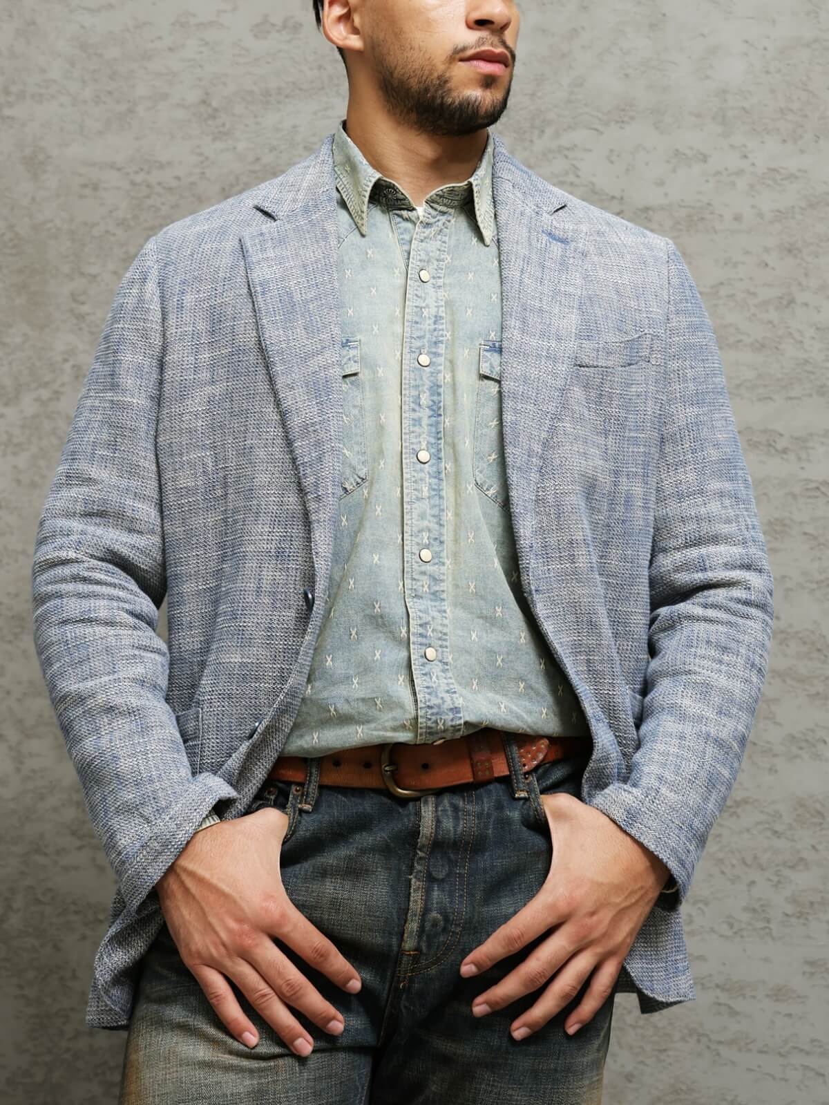 Veste de costume en coton et lin mélangés pour homme Bleu