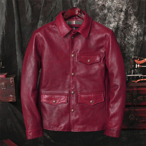 Men's Brakeman Leather Jacket, Burgundy Sheepskin