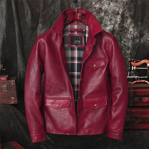 Men's Brakeman Leather Jacket, Burgundy Sheepskin