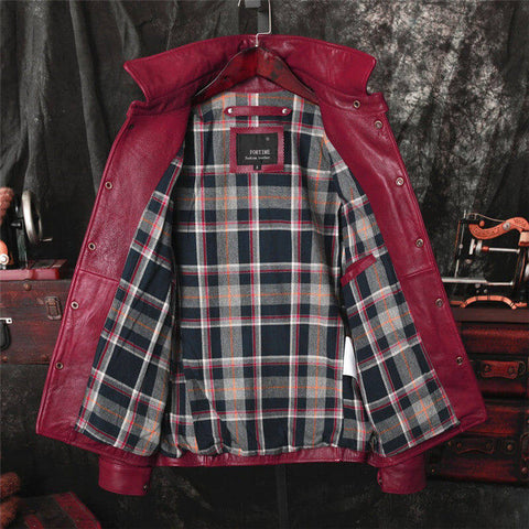 Men's Brakeman Leather Jacket, Burgundy Sheepskin