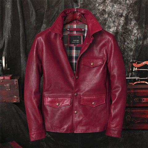 Men's Brakeman Leather Jacket, Burgundy Sheepskin