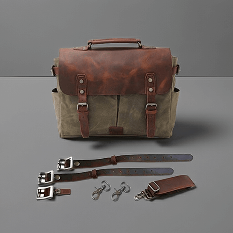 Waxed Canvas & Leather Briefcase – Shoulder/Messenger Bag
