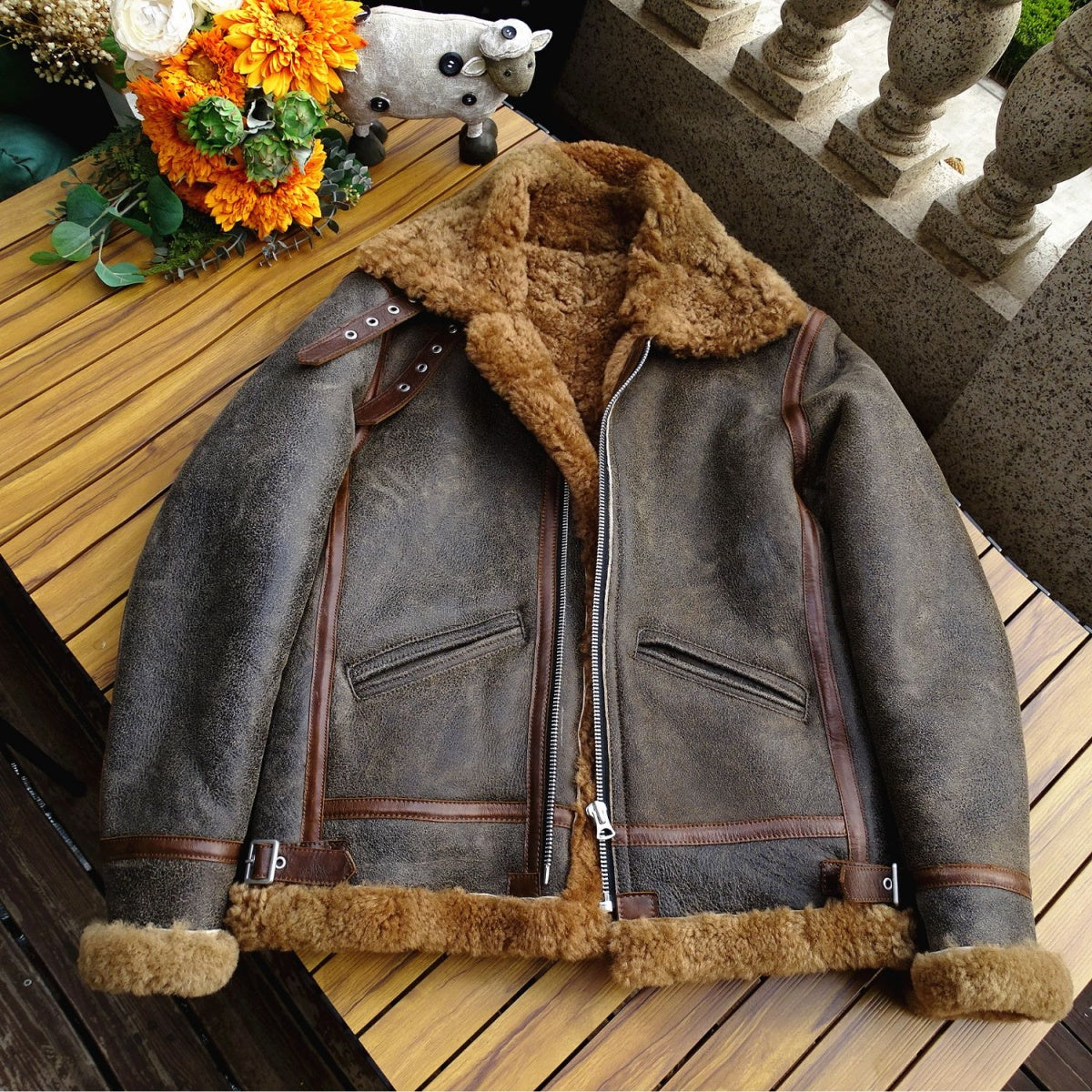 Brown B3 Bomber Shearling Jacket – Crush on Retro