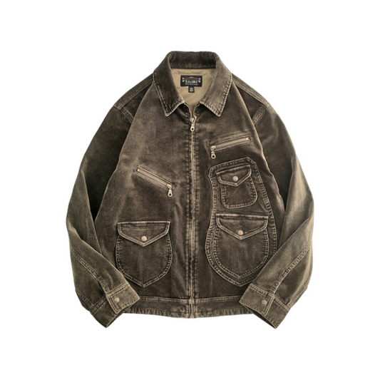 Veste western en velours côtelé pour homme, marron