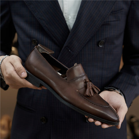 メンズ ステッチ タッセル ローファー