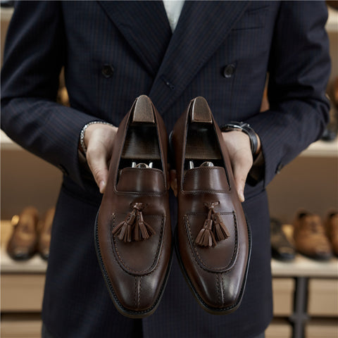 メンズ ステッチ タッセル ローファー