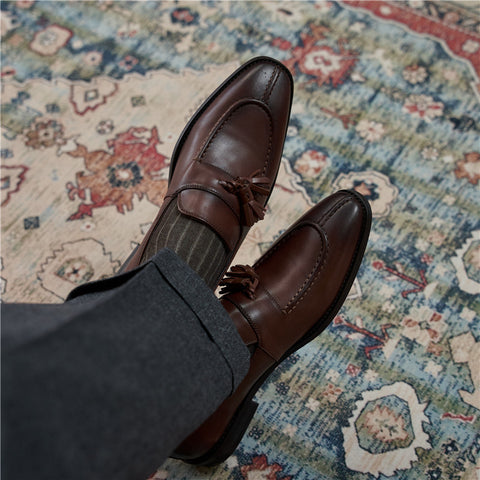 メンズ ステッチ タッセル ローファー