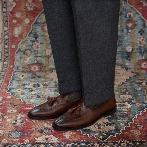 メンズ ステッチ タッセル ローファー