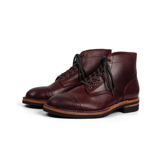 Men's Burgundy Brogue Leather Service Boots