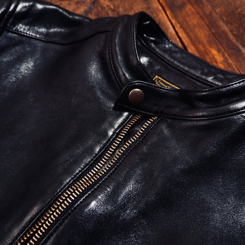 Men's Cafe Racer Leather Jacket, Washed Cowhide