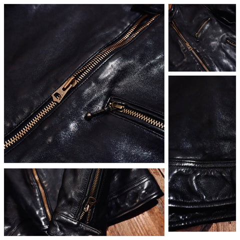 Men's Cafe Racer Leather Jacket, Washed Cowhide