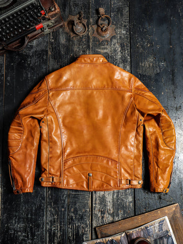 Men's Cafe Racer Leather Jacket, Yellow Brown Horsehide