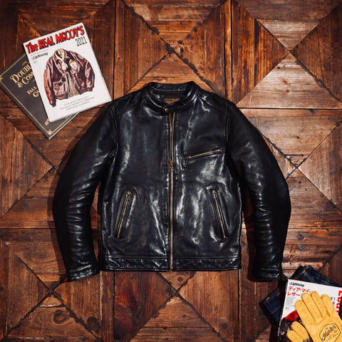 Men's Cafe Racer Leather Jacket, Washed Cowhide