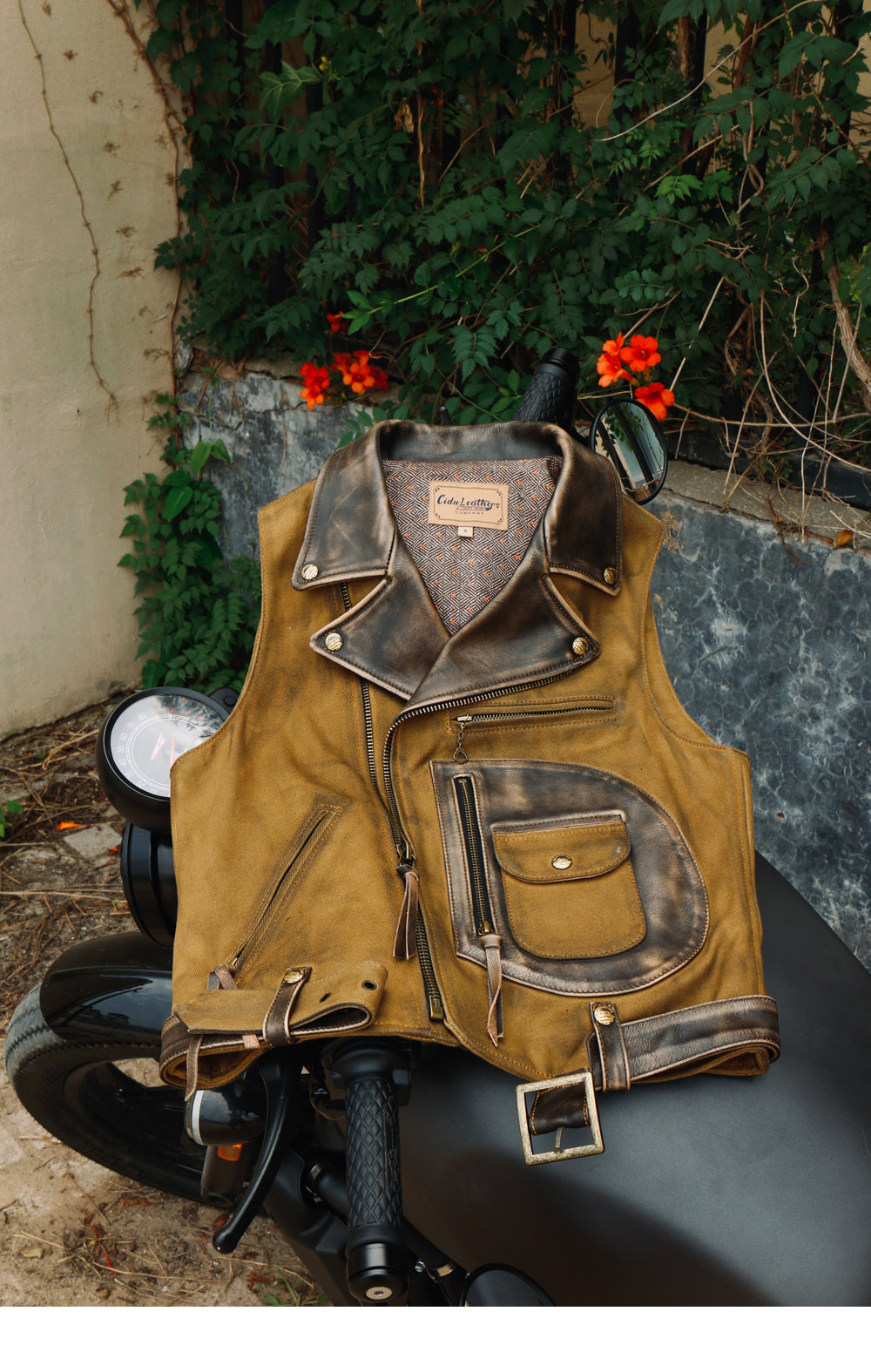 Buco Vintage Leather Vest Men's Canvas Patchwork Leather Biker