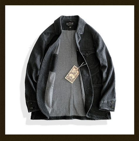 メンズ ディストレスト ノッチラペル サックスーツ