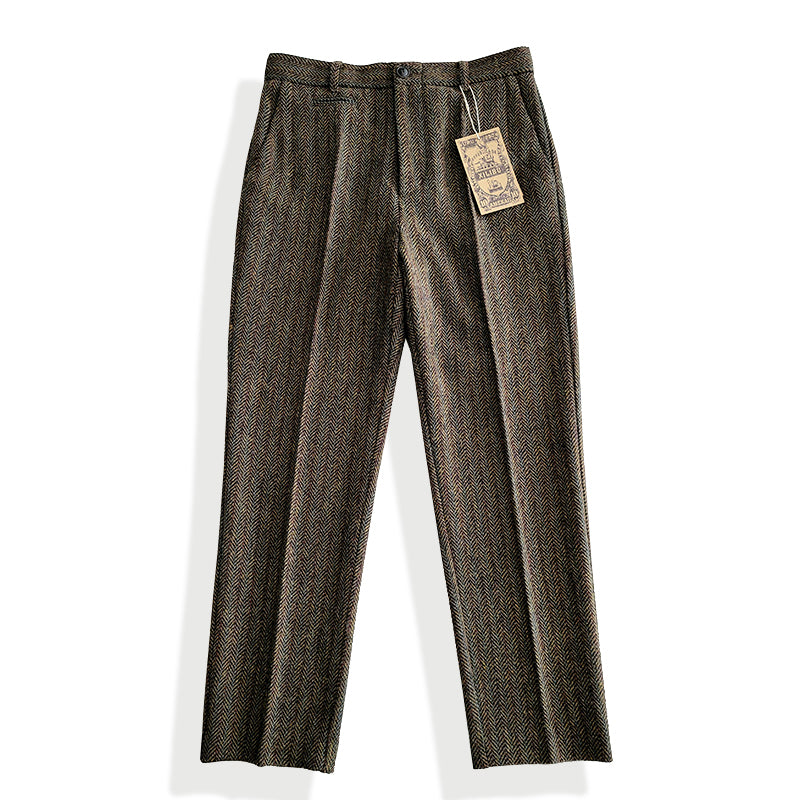 Coffee Herringbone Tweed Pants