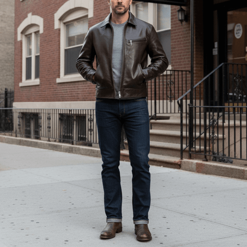 1930s Sports Leather Jacket Coffee