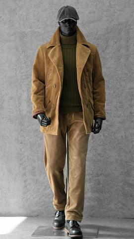 Men's Double Breasted Corduroy Pea Coat, Camel