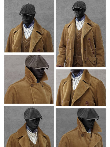 Men's Double Breasted Corduroy Pea Coat, Camel