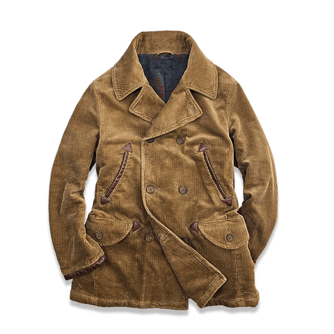 Men's Double Breasted Corduroy Pea Coat, Camel