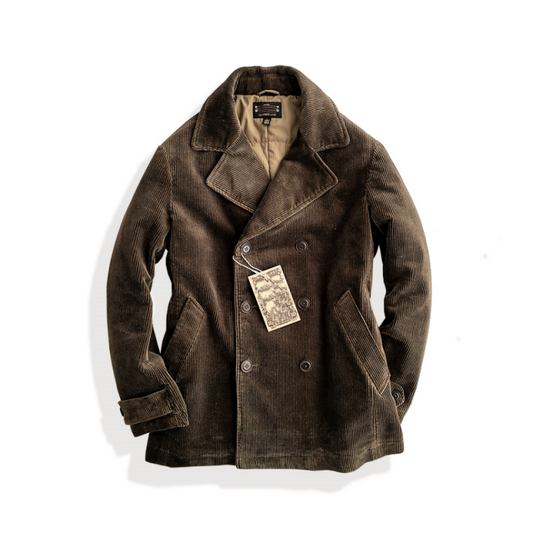 Brown Corduroy Pea Coat for Men