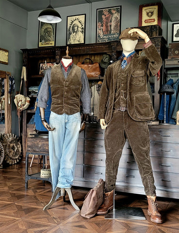 メンズ コーデュロイ サファリ スーツ ジャケット ブラウン